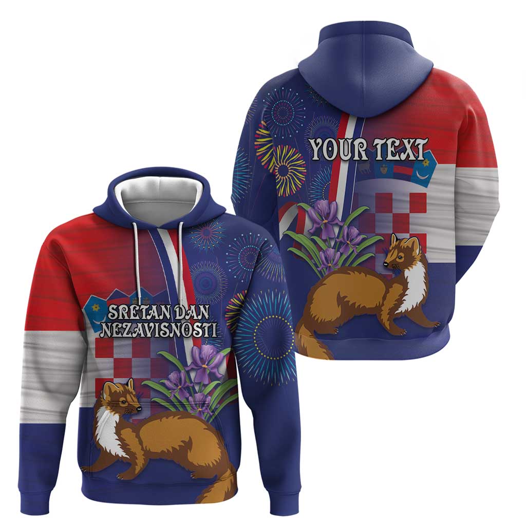Personalised Croatia Independence Day Hoodie Sretan Dan nezavisnosti With Kuna Zlatica and Perunika LT03