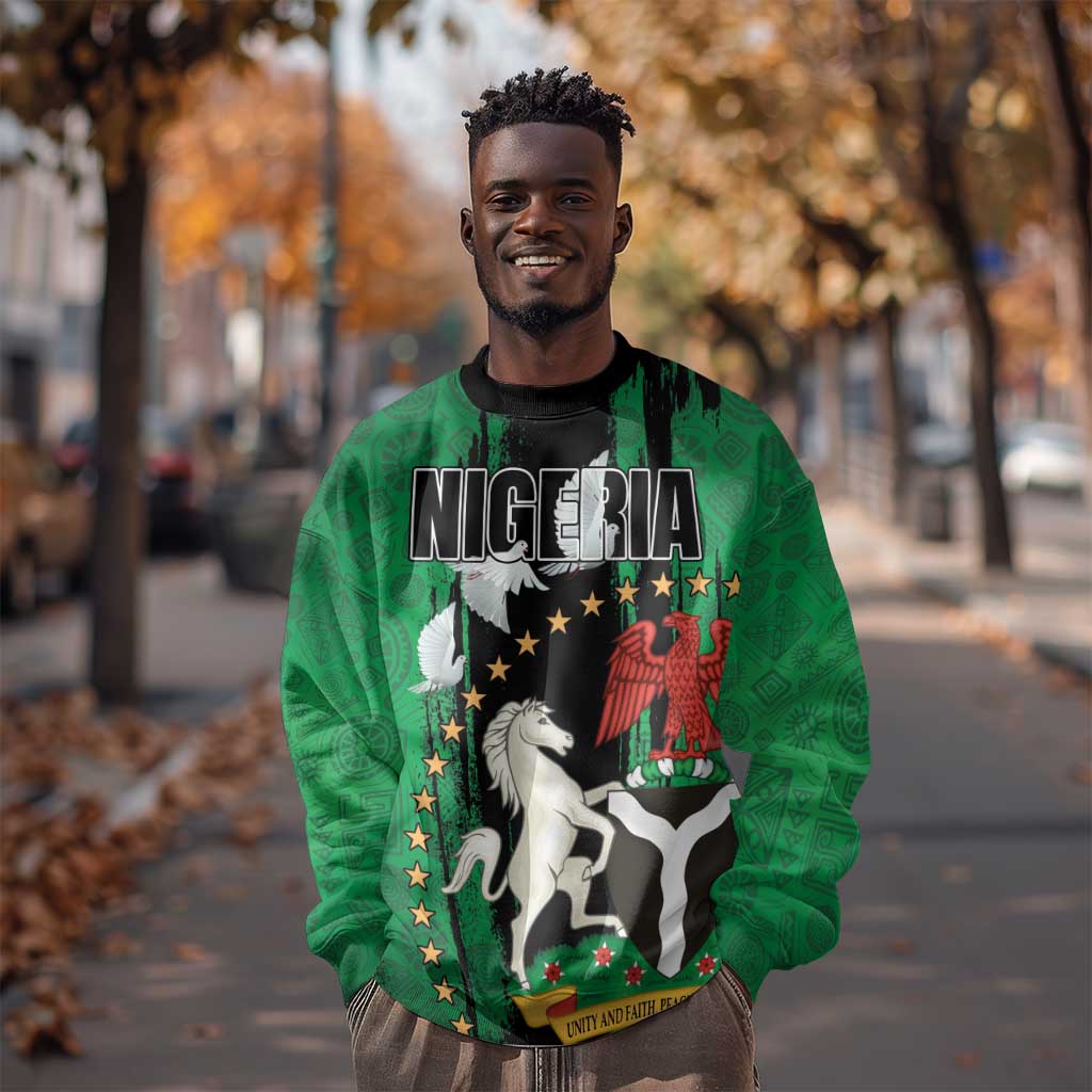 Nigeria Independence Day Sweatshirt - National Seal with Peace Dove - African Pattern LT03