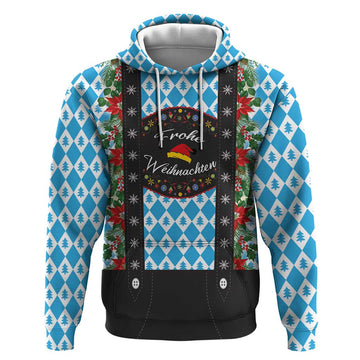 German Christmas Hoodie Lederhosen Weihnachten Style with Bavaria Pattern LT03