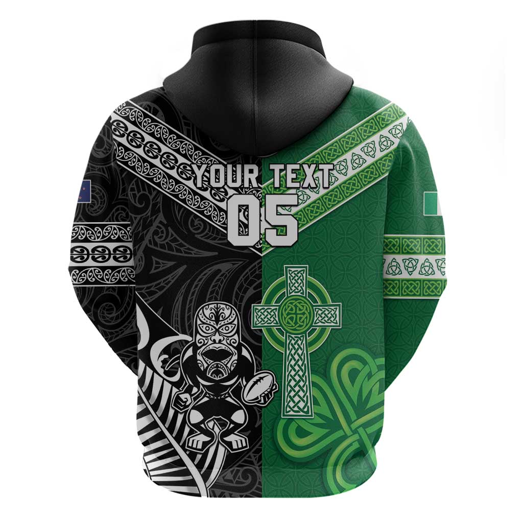 New Zealand And Ireland Rugby Custom Hoodie Maori Tiki With Shamrock LT05