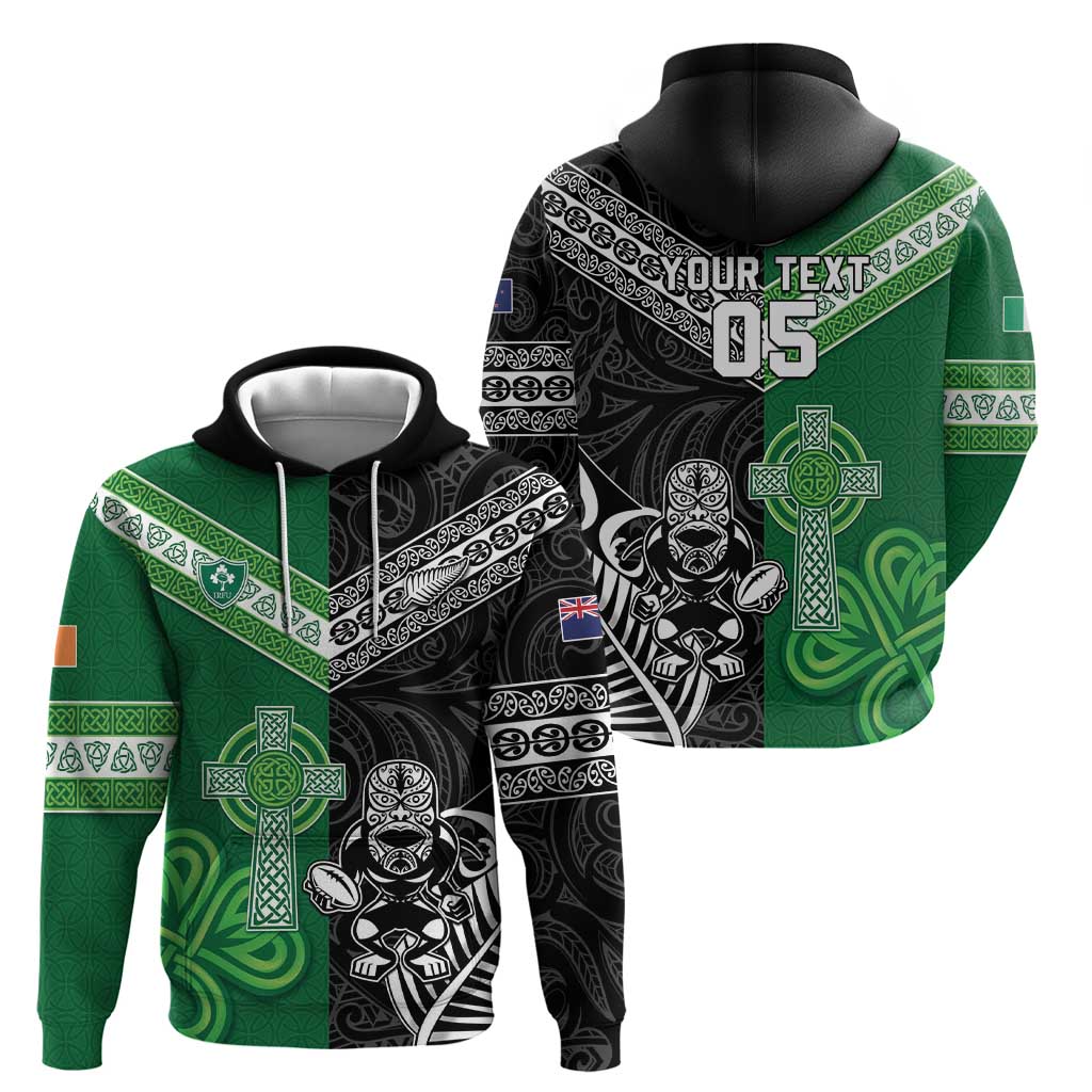 New Zealand And Ireland Rugby Custom Hoodie Maori Tiki With Shamrock LT05
