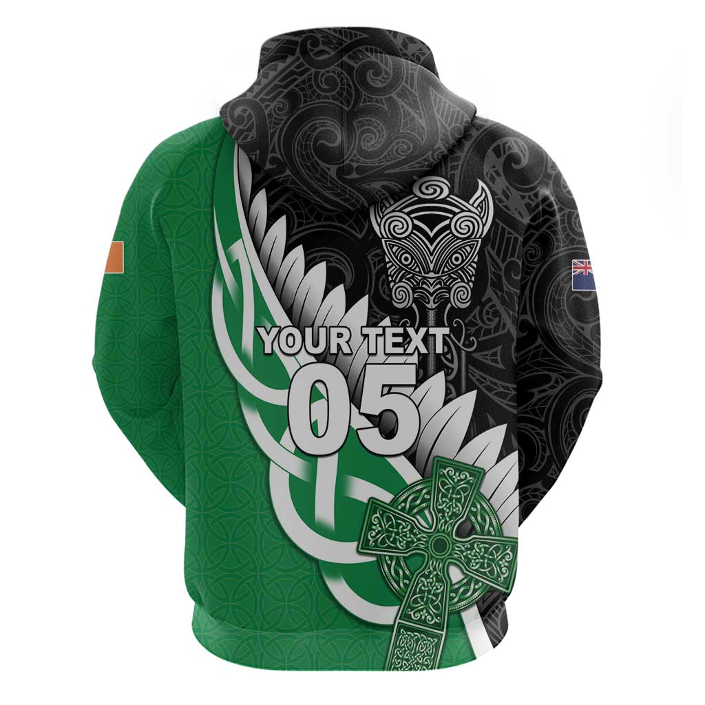 New Zealand And Ireland Rugby Custom Hoodie Silver Fern With Celtic Cross LT05