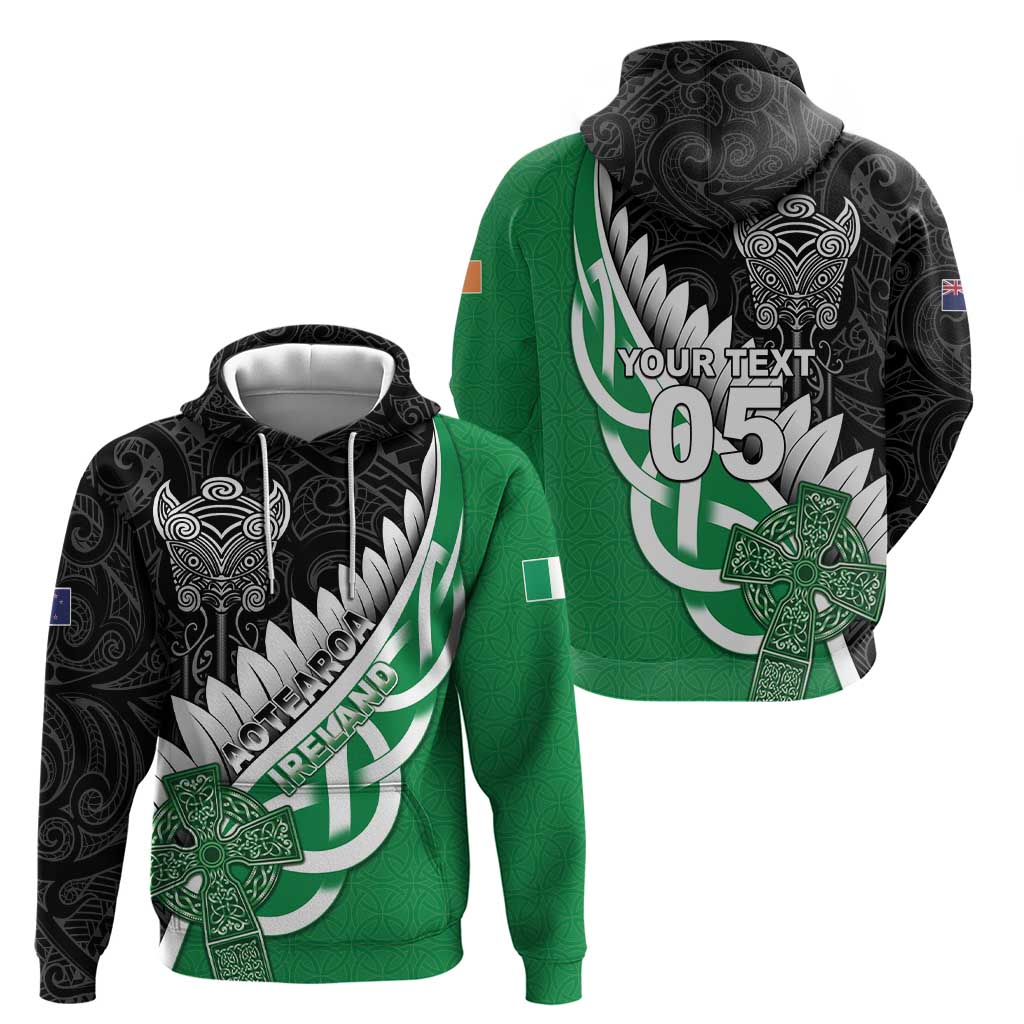 New Zealand And Ireland Rugby Custom Hoodie Silver Fern With Celtic Cross LT05