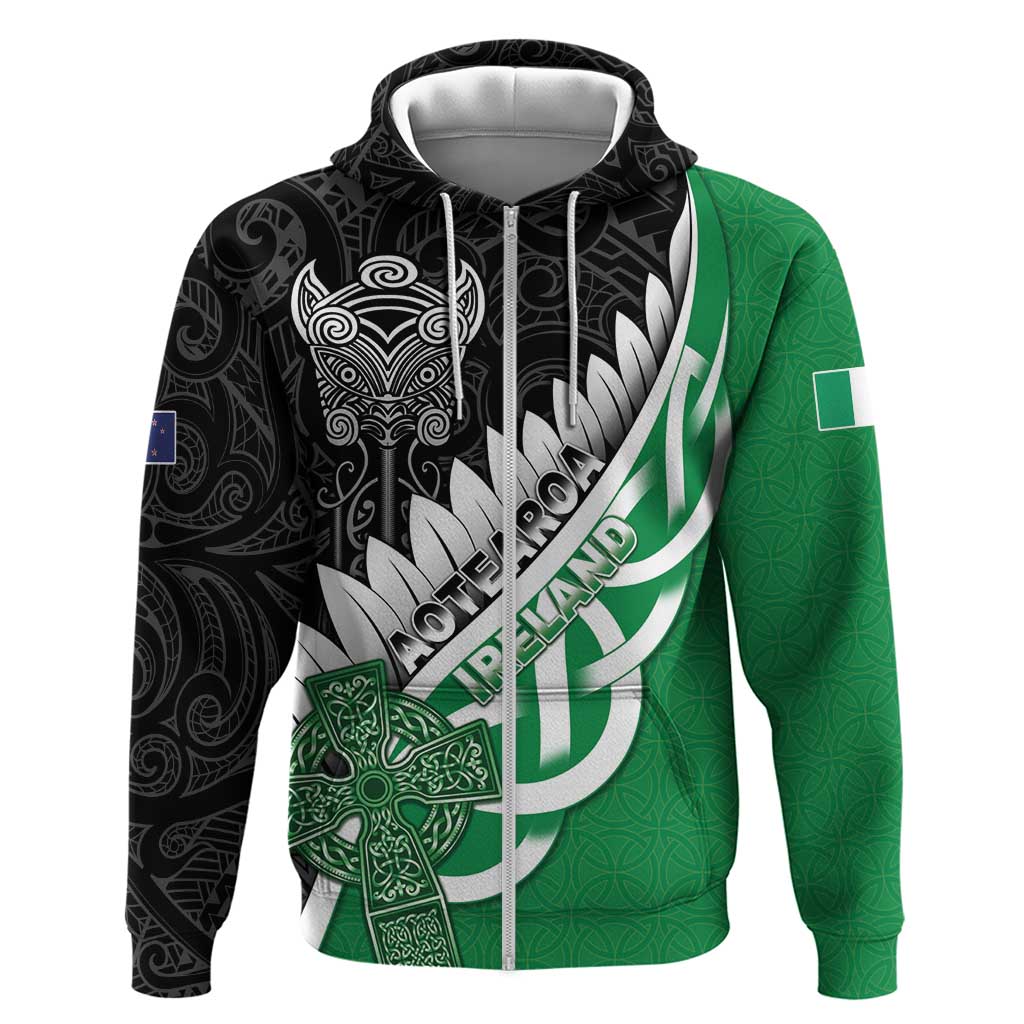 New Zealand And Ireland Rugby Custom Hoodie Silver Fern With Celtic Cross LT05