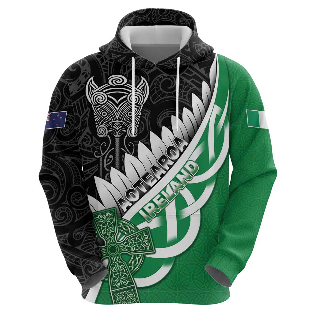 New Zealand And Ireland Rugby Custom Hoodie Silver Fern With Celtic Cross LT05