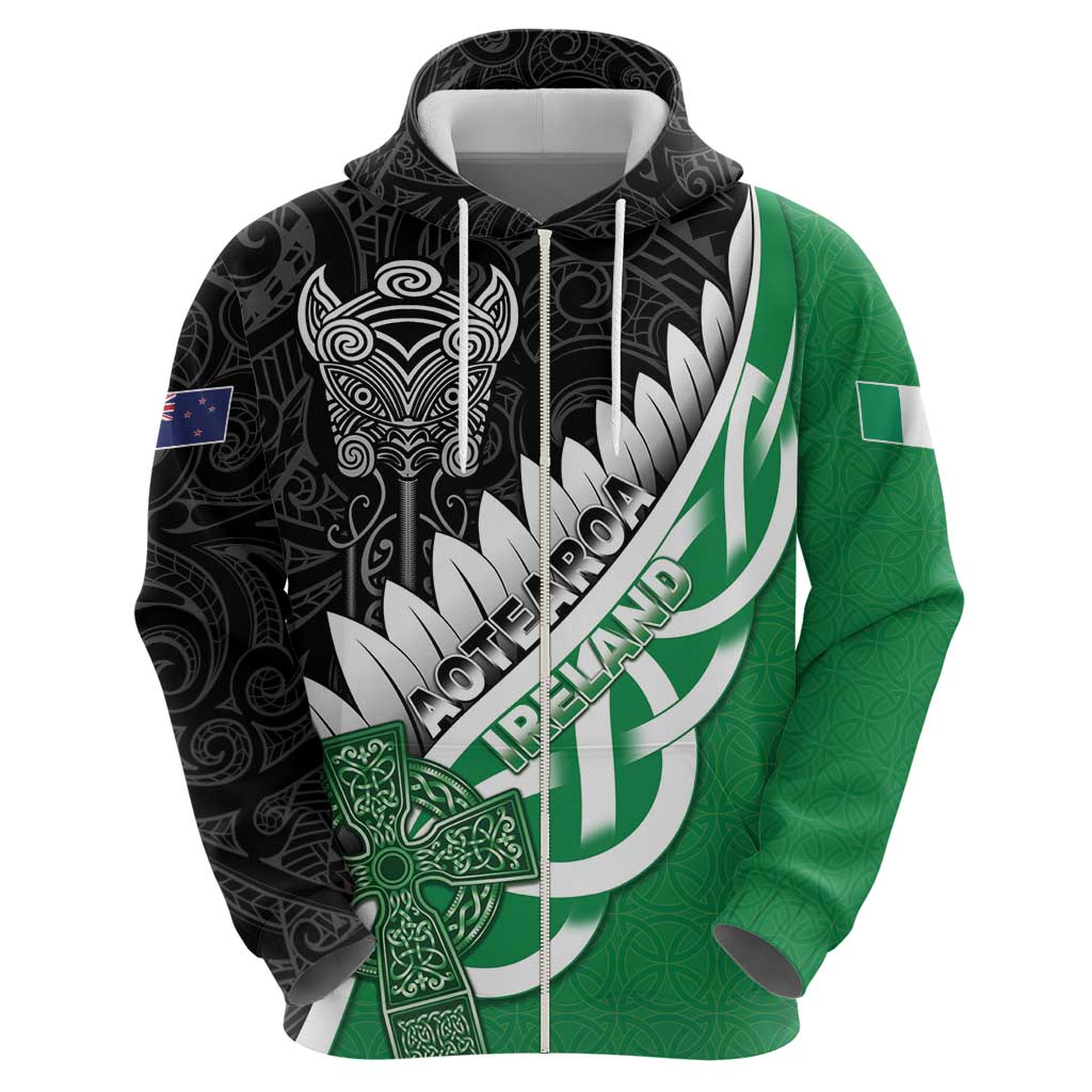 New Zealand And Ireland Rugby Custom Hoodie Silver Fern With Celtic Cross LT05