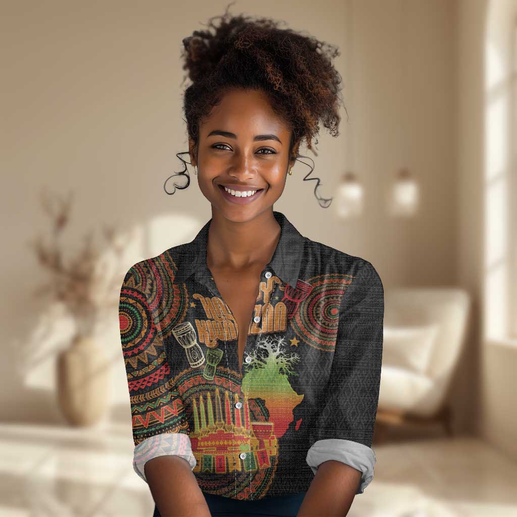 Kwanzaa Kinara Candles Women Casual Shirt African Tribal Pattern LT05
