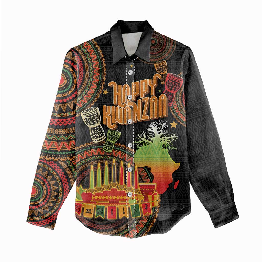 Kwanzaa Kinara Candles Women Casual Shirt African Tribal Pattern LT05