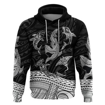 Polynesian Tribal Hoodie with Sharks Tattoo White LT6