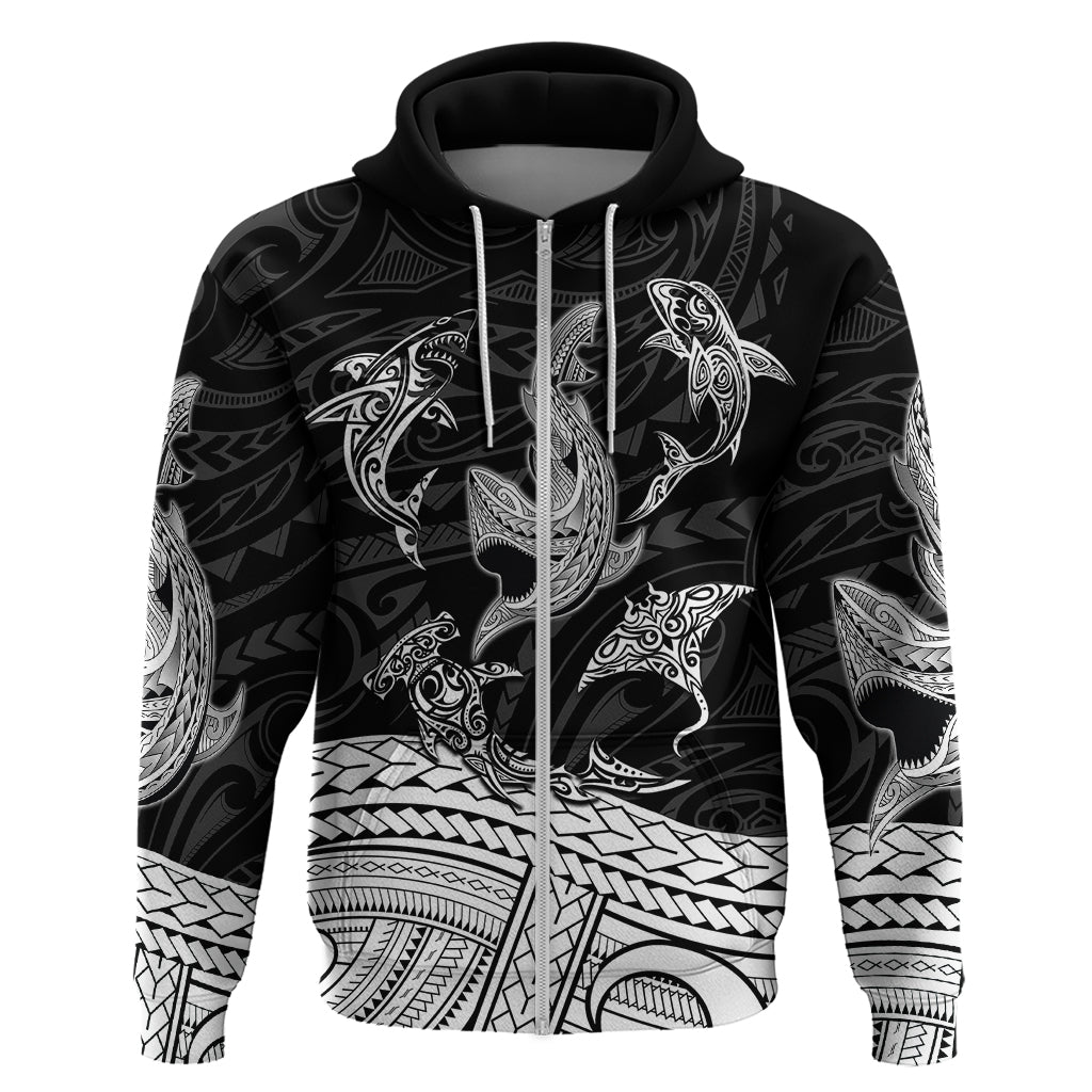 Polynesian Tribal Hoodie with Sharks Tattoo White LT6