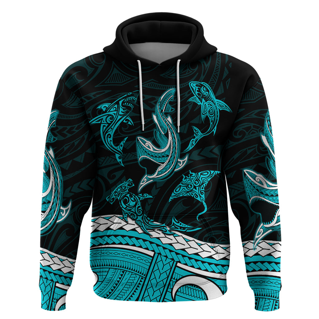 Polynesian Tribal Hoodie with Sharks Tattoo Green LT6