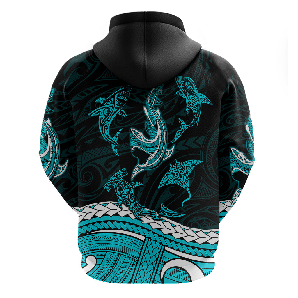 Polynesian Tribal Hoodie with Sharks Tattoo Green LT6