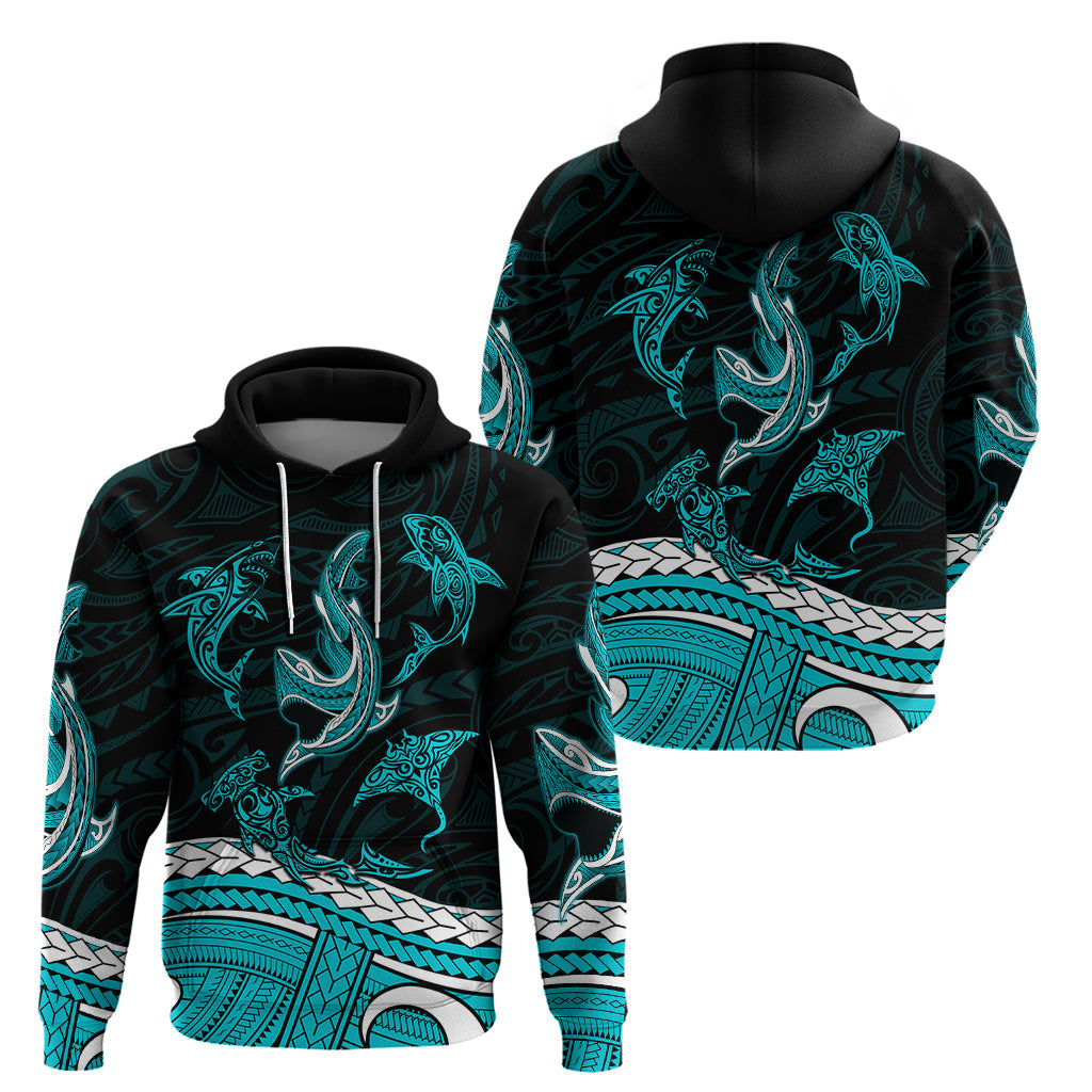 Polynesian Tribal Hoodie with Sharks Tattoo Green LT6