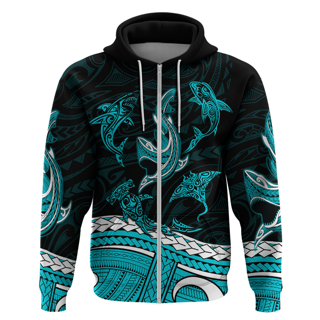 Polynesian Tribal Hoodie with Sharks Tattoo Green LT6