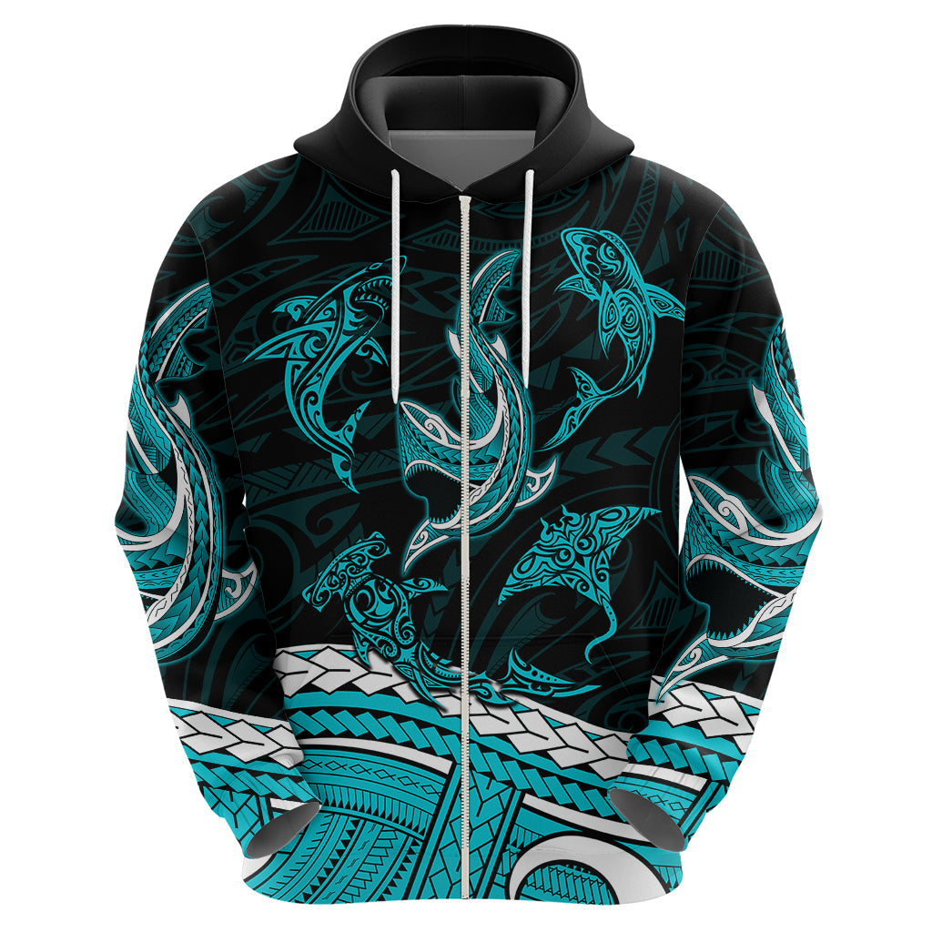 Polynesian Tribal Hoodie with Sharks Tattoo Green LT6
