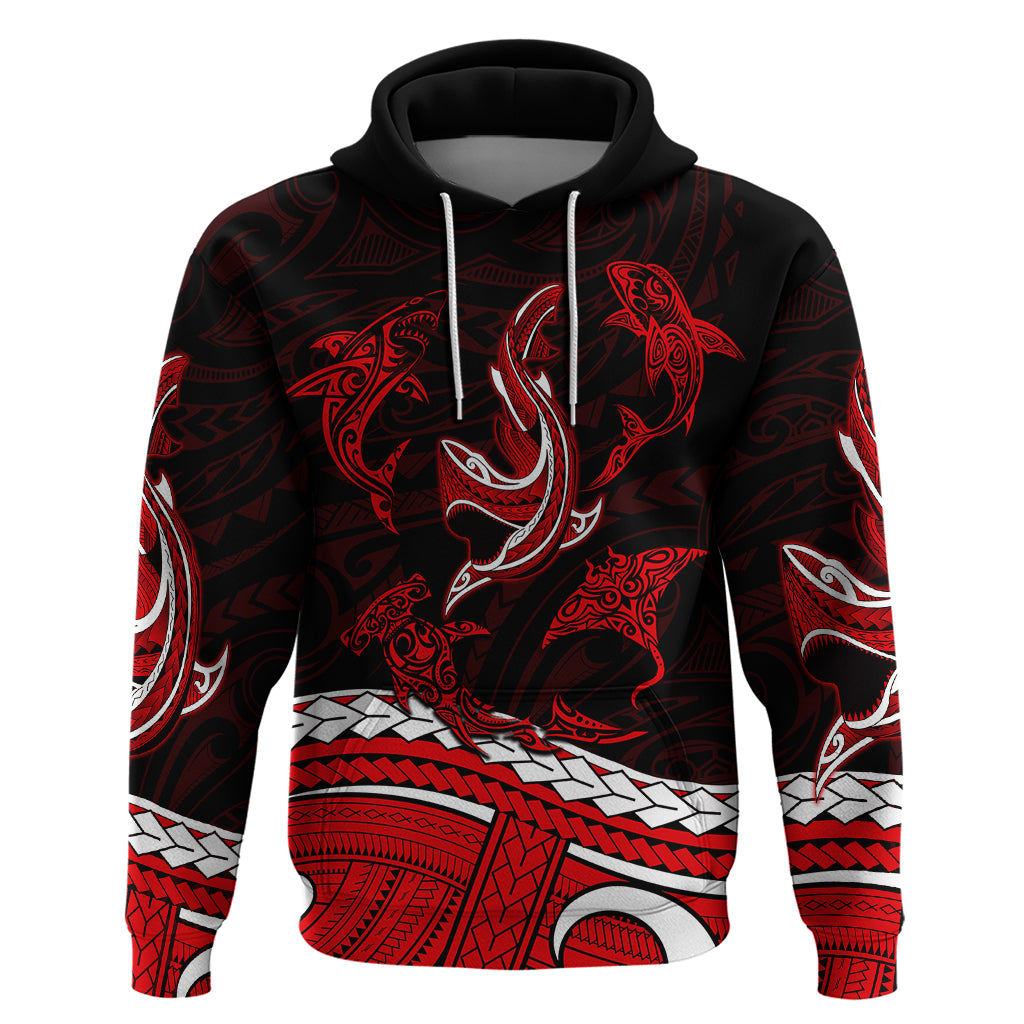 Polynesian Tribal Hoodie with Sharks Tattoo Red LT6