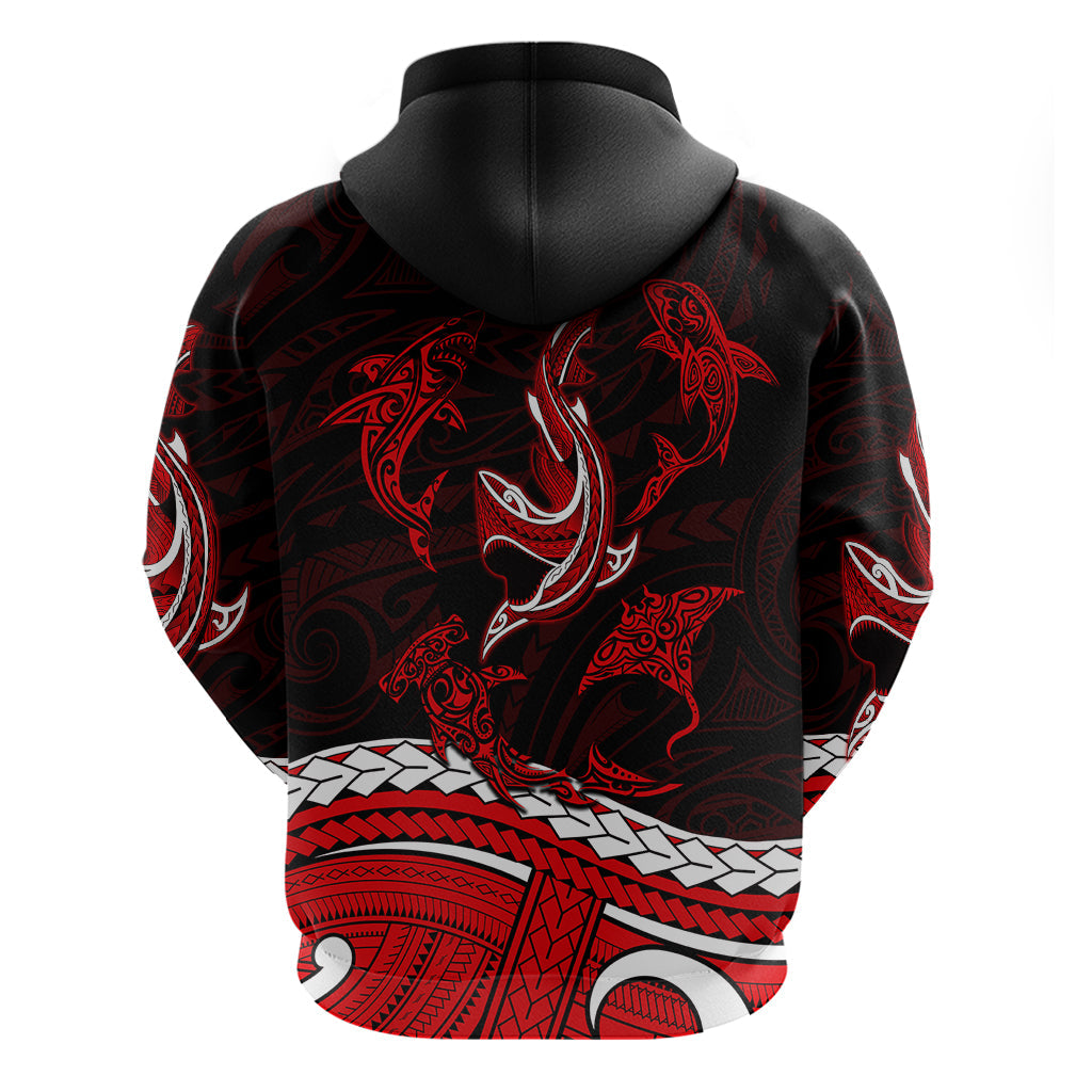 Polynesian Tribal Hoodie with Sharks Tattoo Red LT6