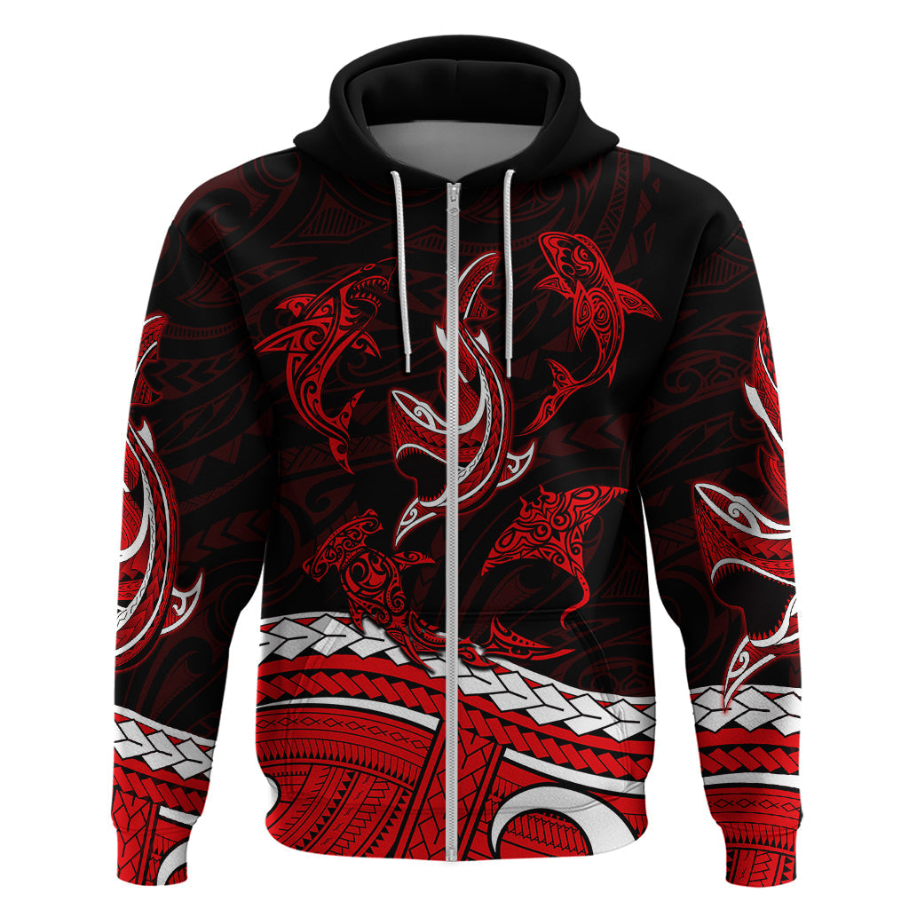 Polynesian Tribal Hoodie with Sharks Tattoo Red LT6