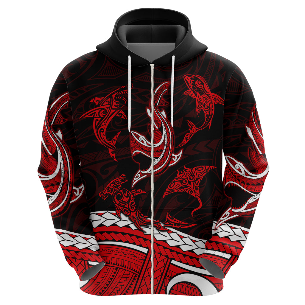Polynesian Tribal Hoodie with Sharks Tattoo Red LT6