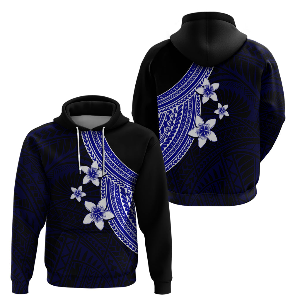 Polynesian Hoodie With Plumeria Flower Blue LT6