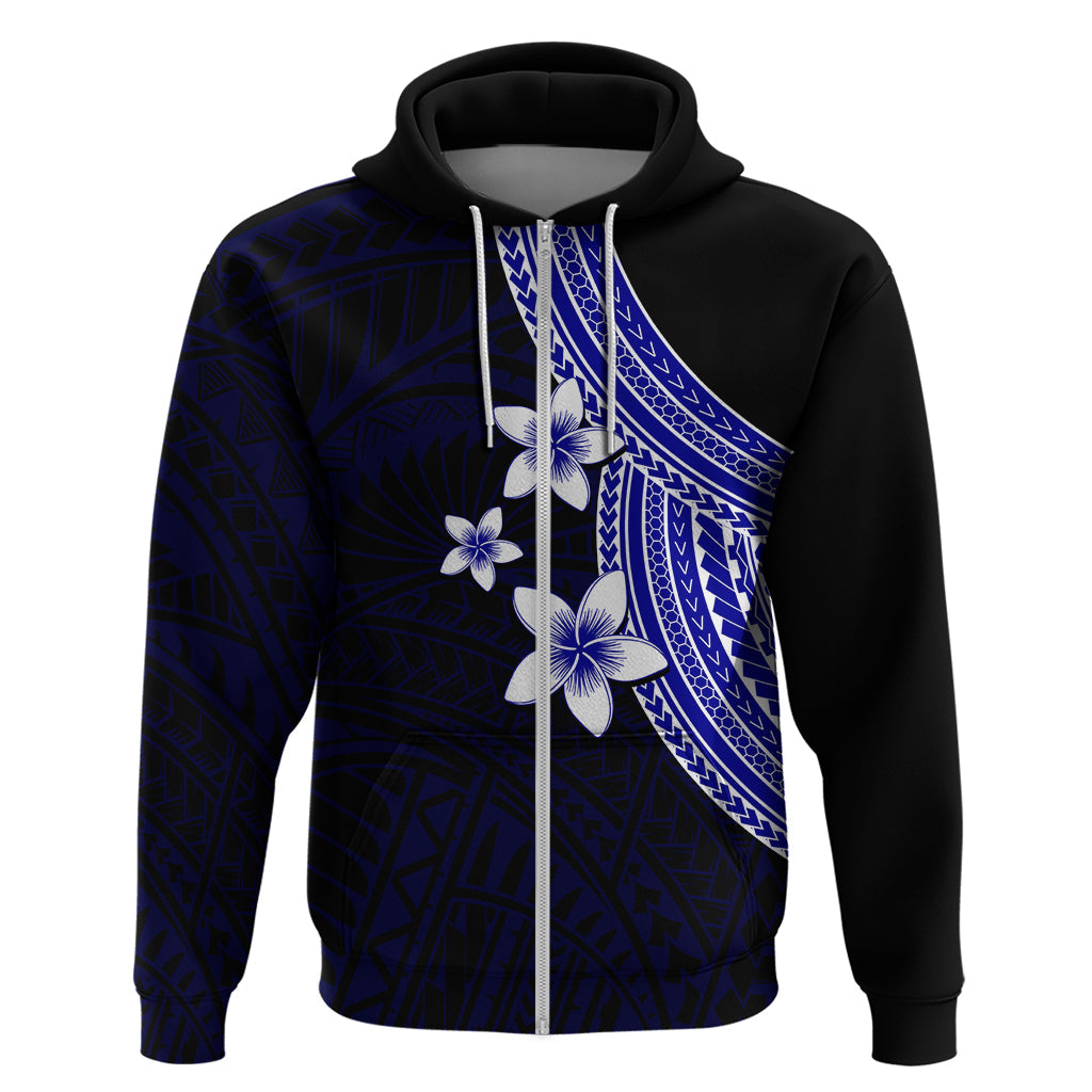 Polynesian Hoodie With Plumeria Flower Blue LT6