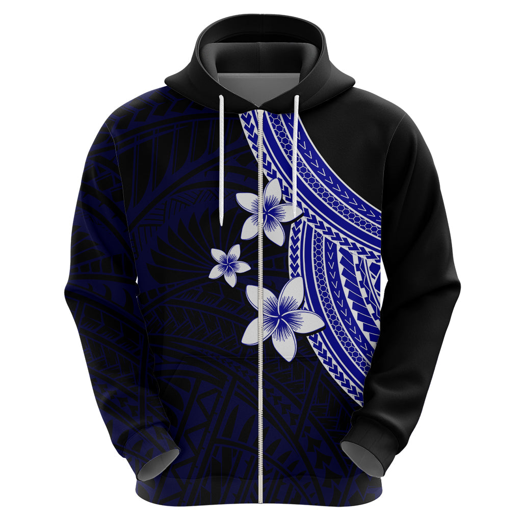 Polynesian Hoodie With Plumeria Flower Blue LT6