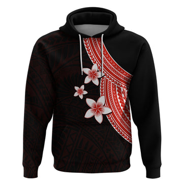Polynesian Hoodie With Plumeria Flower Red LT6