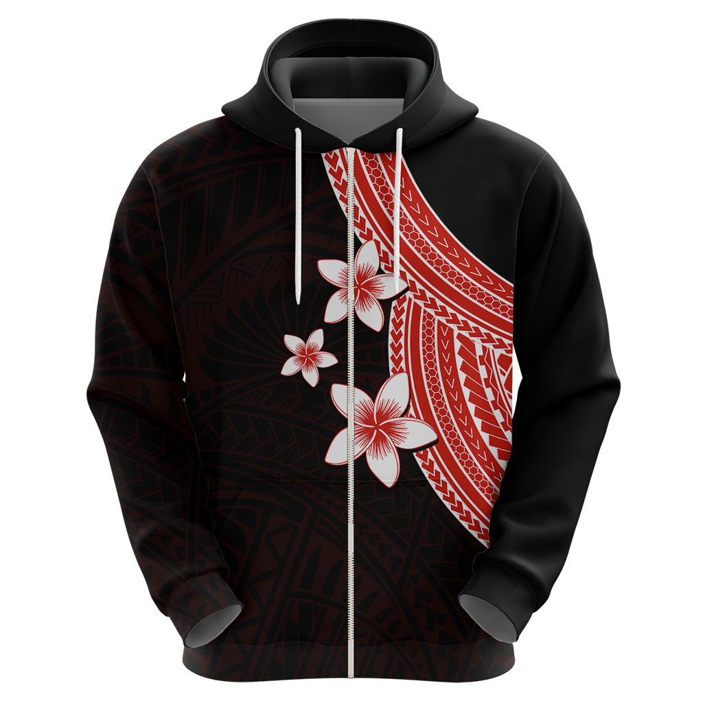 Polynesian Hoodie With Plumeria Flower Red LT6