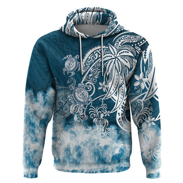 Polynesian Sea Turtle Hoodie Tribal Blue LT6