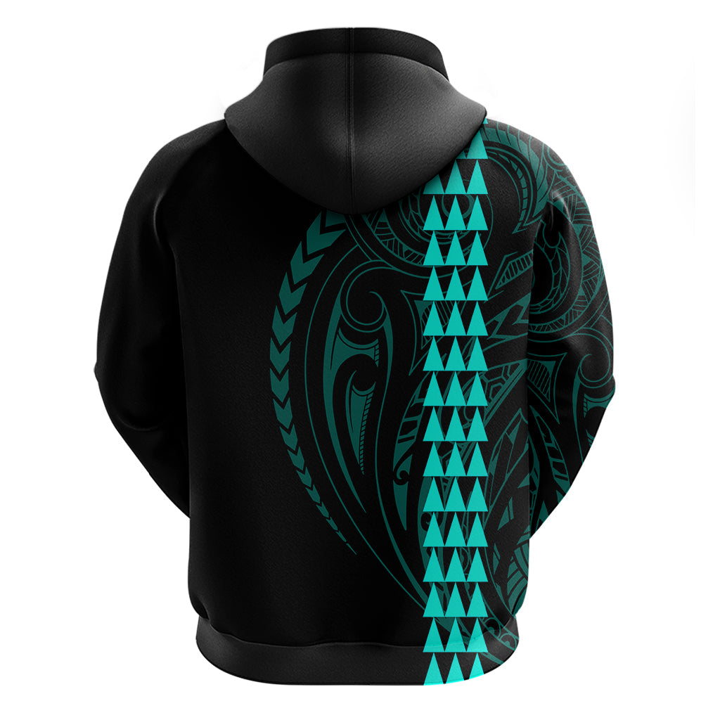 Polynesian Hoodie Hawaiian Warrior and Aloha Girl With Hammerhead Shark Tattoos Turquoise LT6
