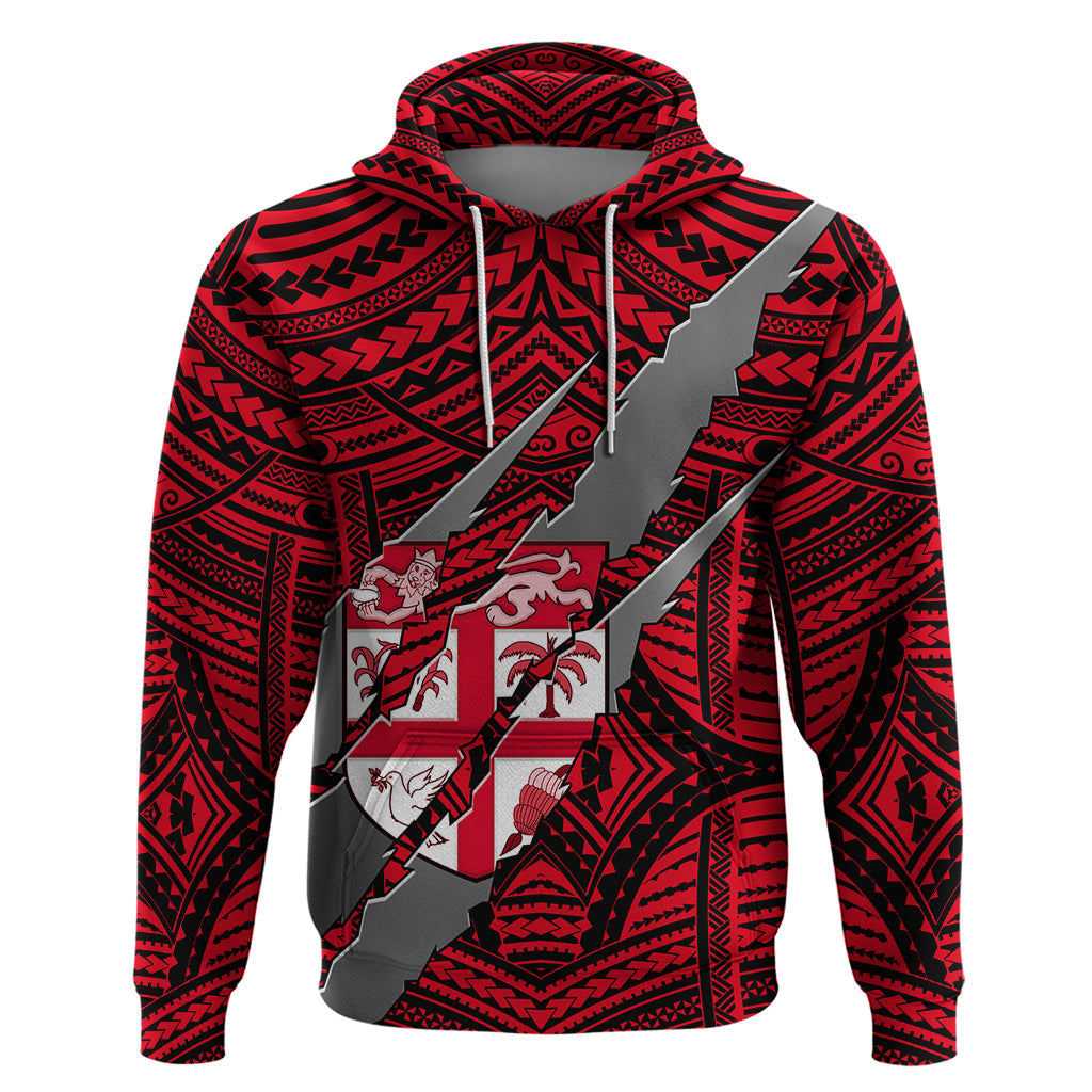 Polynesian Fiji Hoodie with Coat Of Arms Claws Style - Red LT6
