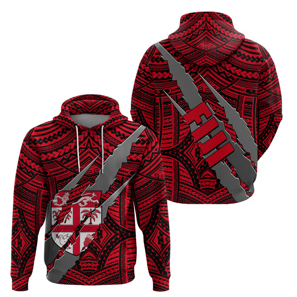 Polynesian Fiji Hoodie with Coat Of Arms Claws Style - Red LT6