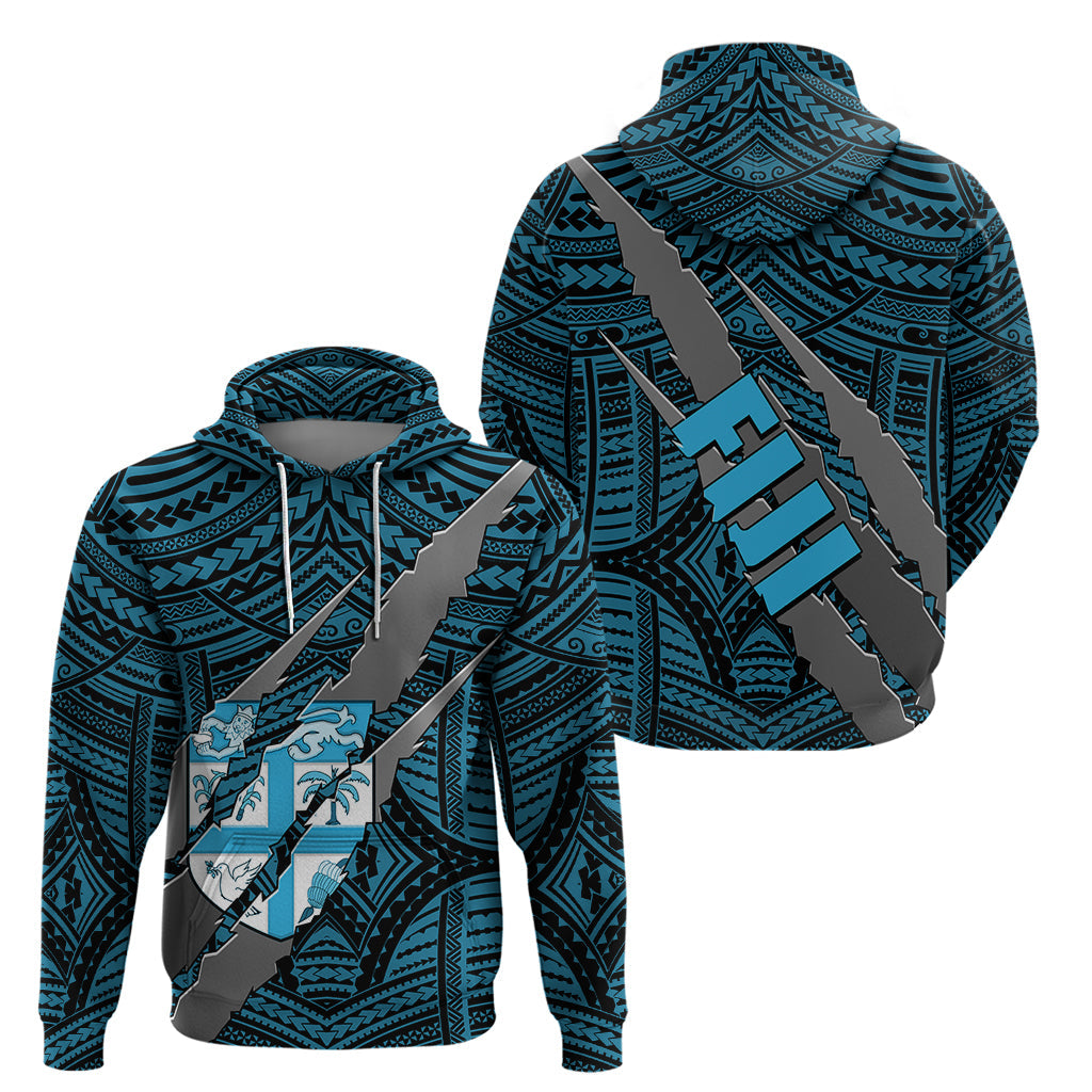 Polynesian Fiji Hoodie with Coat Of Arms Claws Style - Blue LT6
