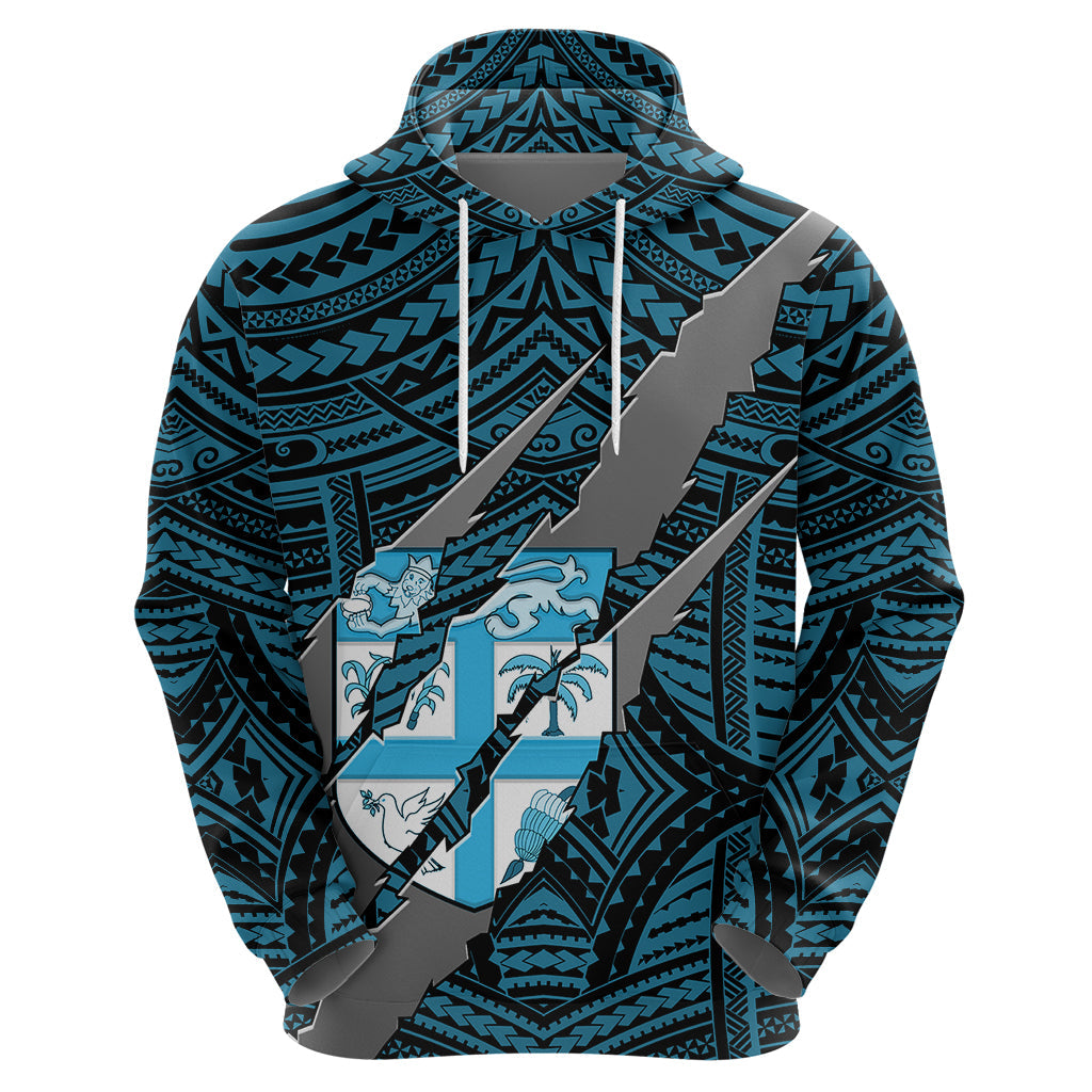 Polynesian Fiji Hoodie with Coat Of Arms Claws Style - Blue LT6