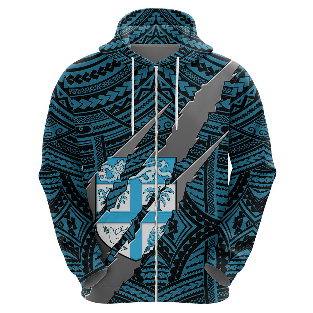 Polynesian Fiji Hoodie with Coat Of Arms Claws Style - Blue LT6