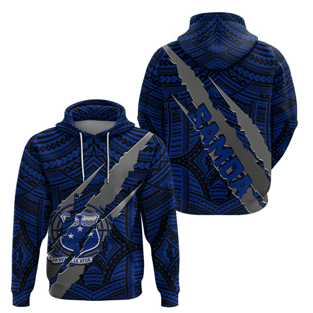 Polynesian Samoa Hoodie with Coat Of Arms Claws Style - Blue LT6