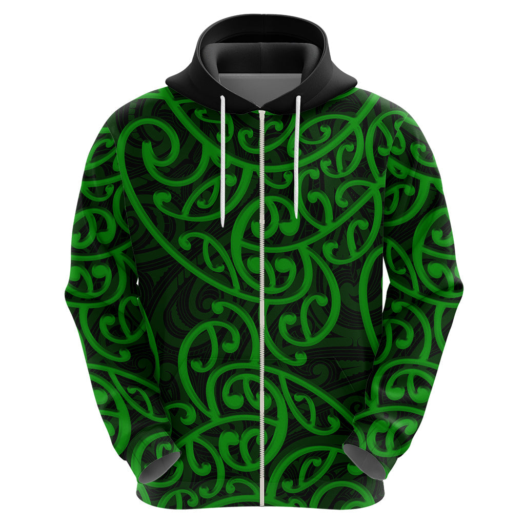 New Zealand Hoodie Maori Pattern Green LT6