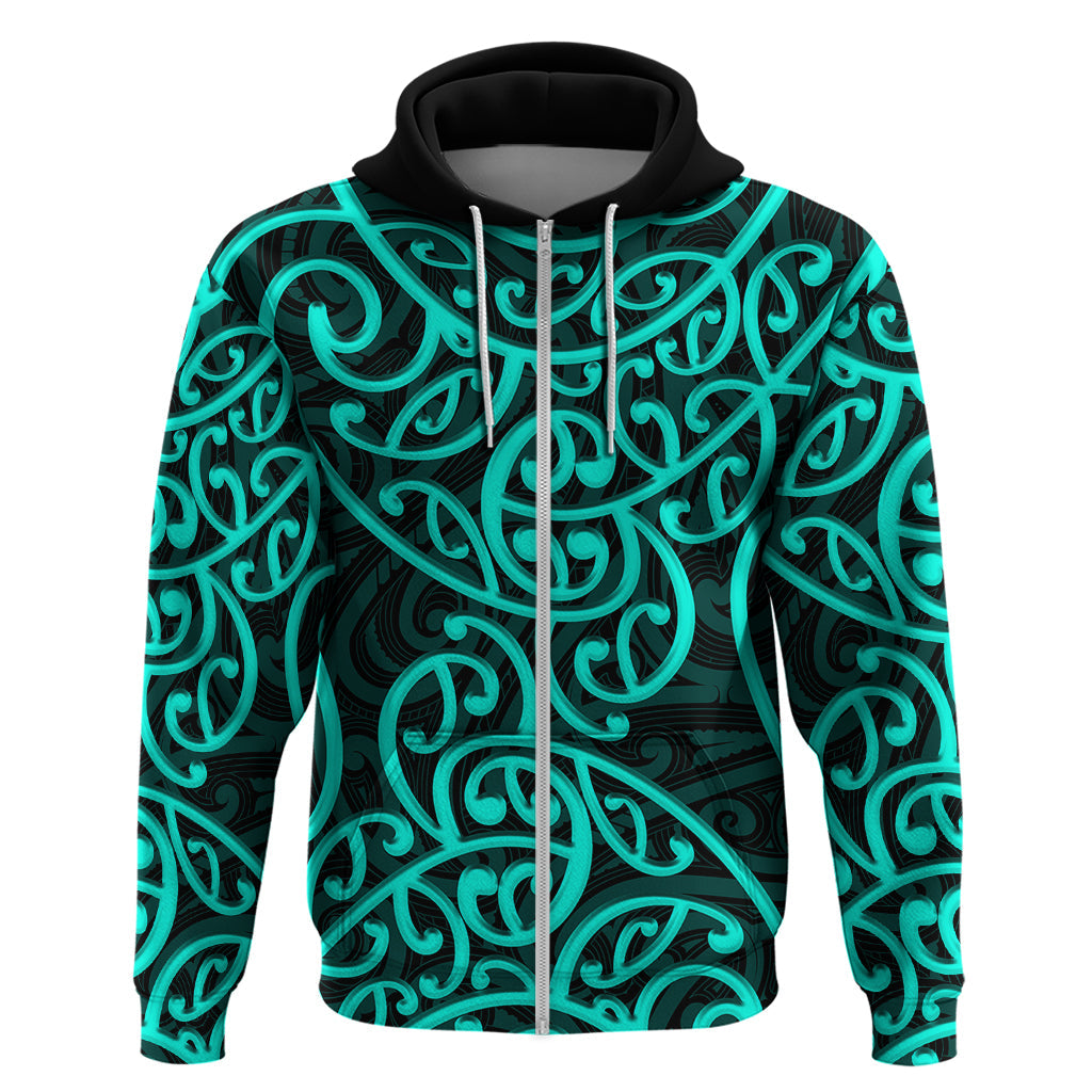 New Zealand Hoodie Maori Pattern Turquoise LT6