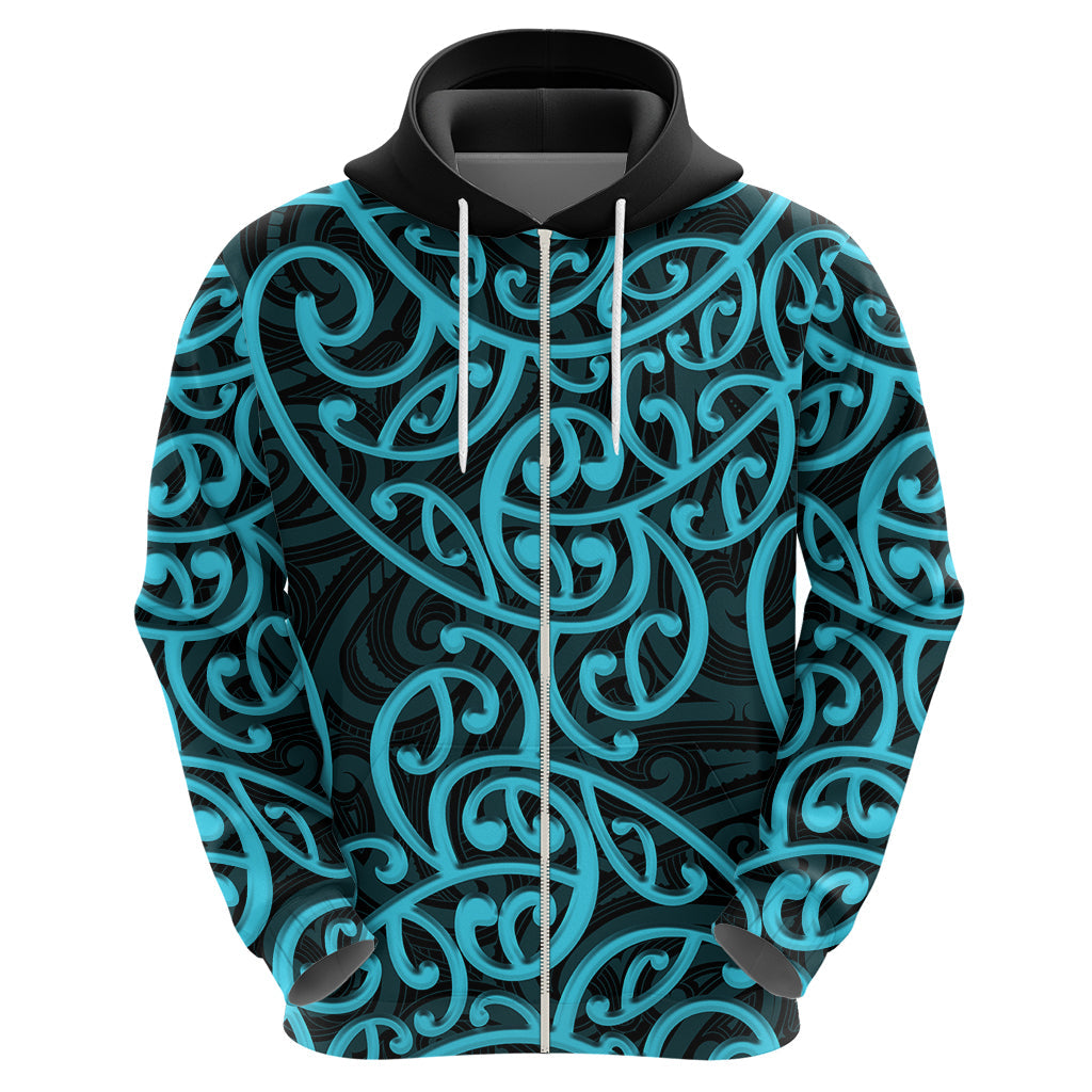 New Zealand Hoodie Maori Pattern Light Blue LT6