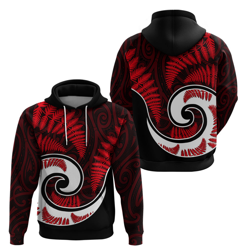 New Zealand Hoodie Maori With Silver Fern Red LT6