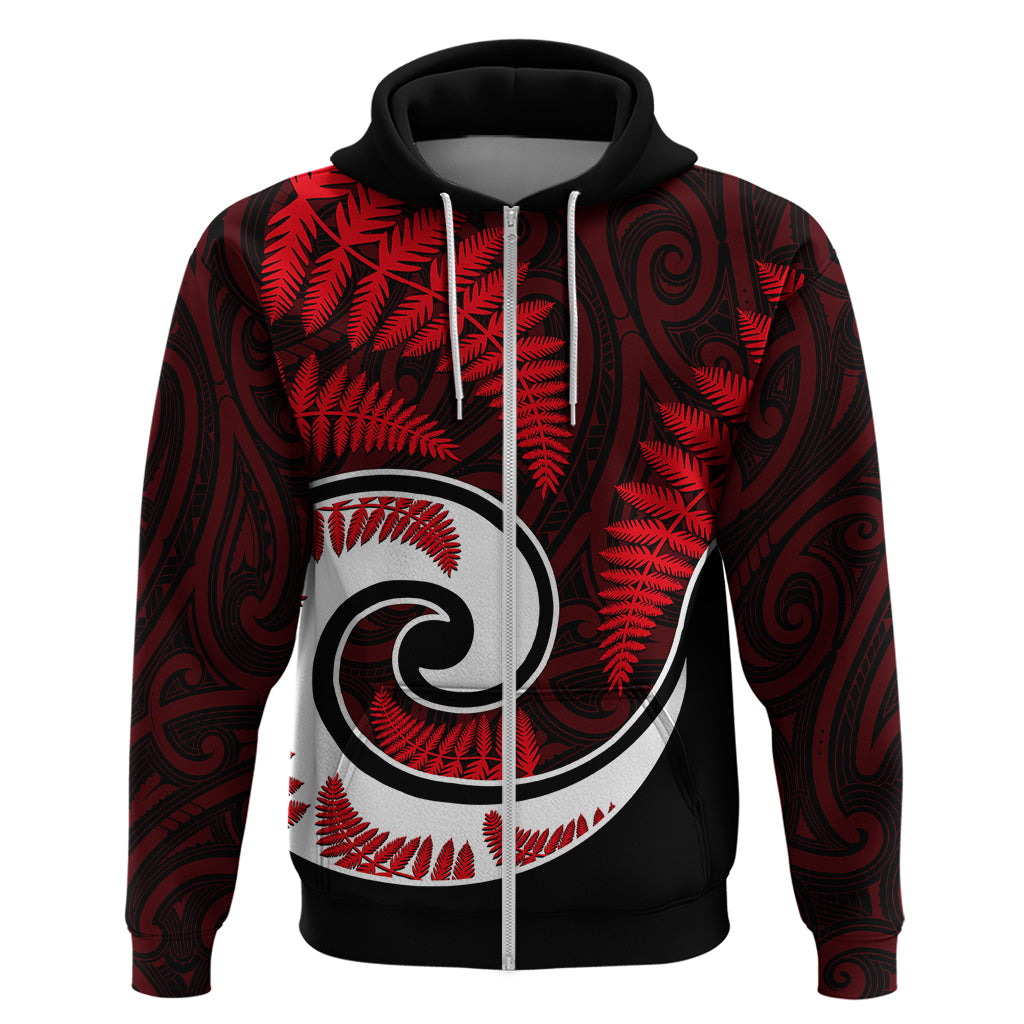New Zealand Hoodie Maori With Silver Fern Red LT6