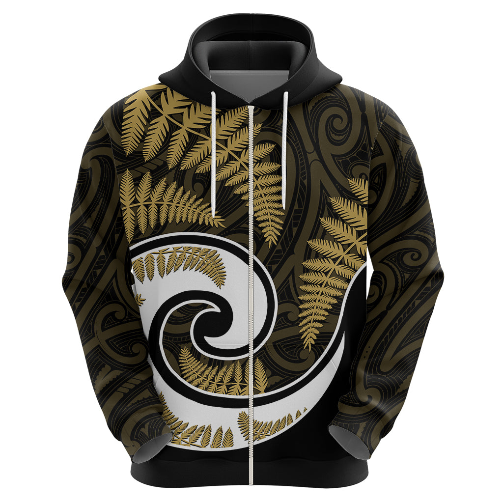 New Zealand Hoodie Maori With Silver Fern Gold LT6