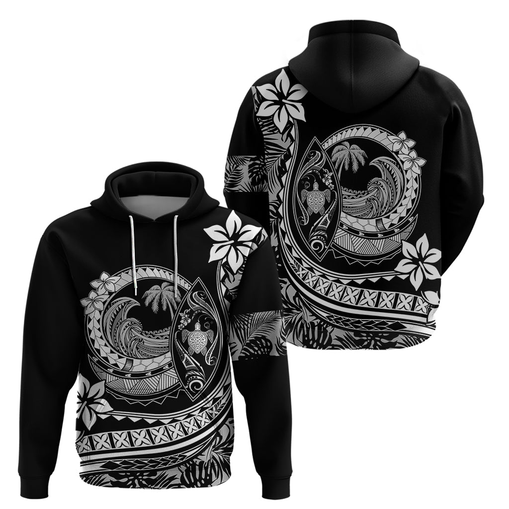 Polynesian Plumeria Hoodie Ride The Waves - Black LT7