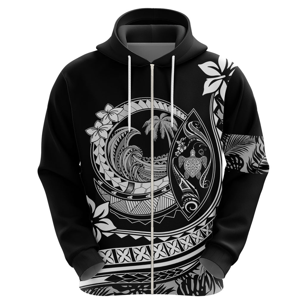 Polynesian Plumeria Hoodie Ride The Waves - Black LT7