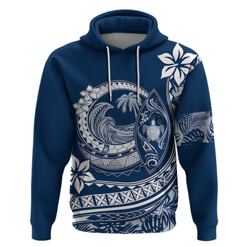 Polynesian Plumeria Hoodie Ride The Waves - Navy Blue LT7