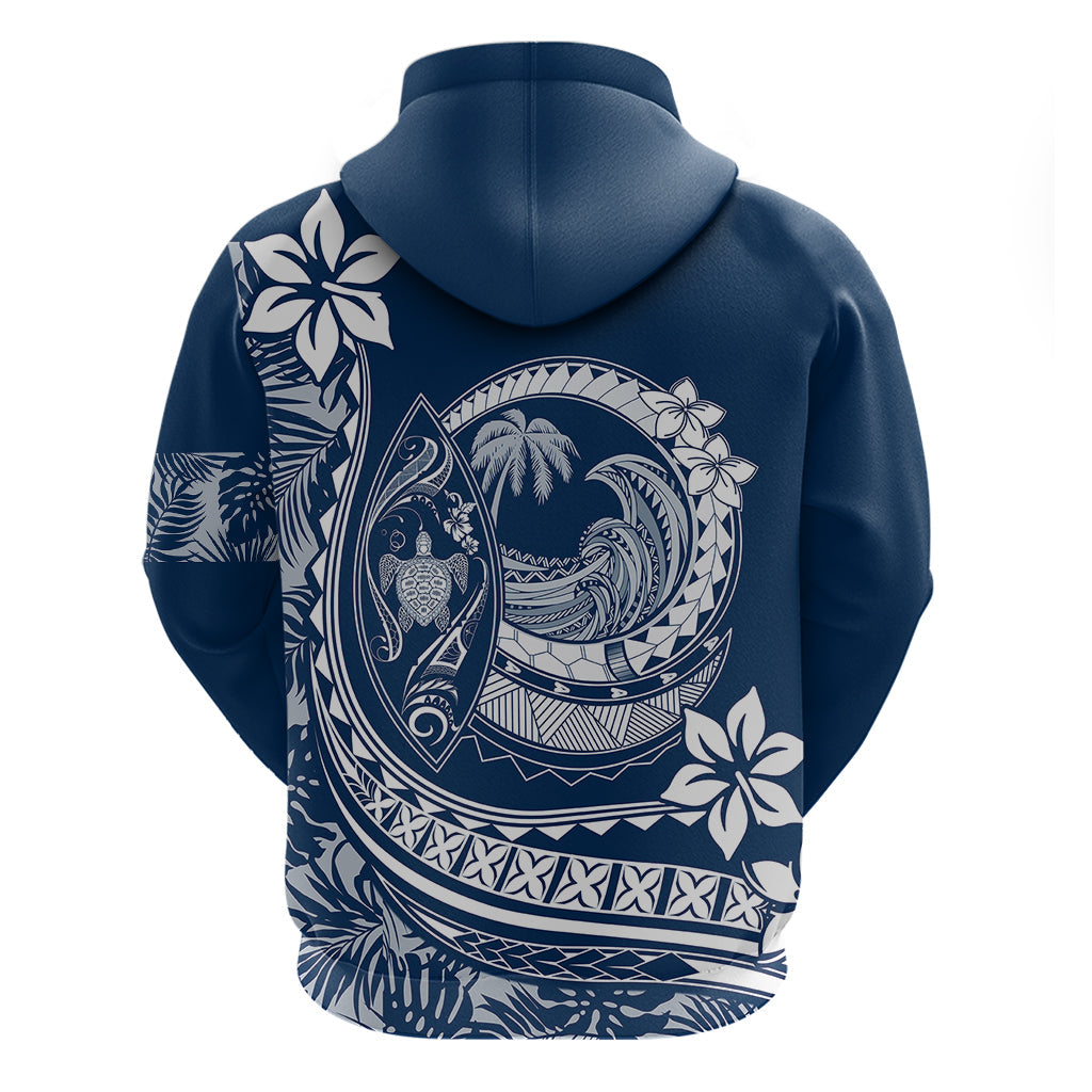 Polynesian Plumeria Hoodie Ride The Waves - Navy Blue LT7
