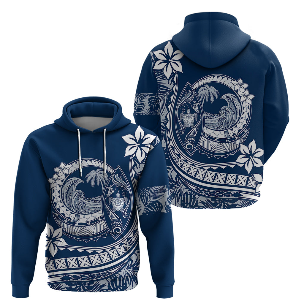 Polynesian Plumeria Hoodie Ride The Waves - Navy Blue LT7