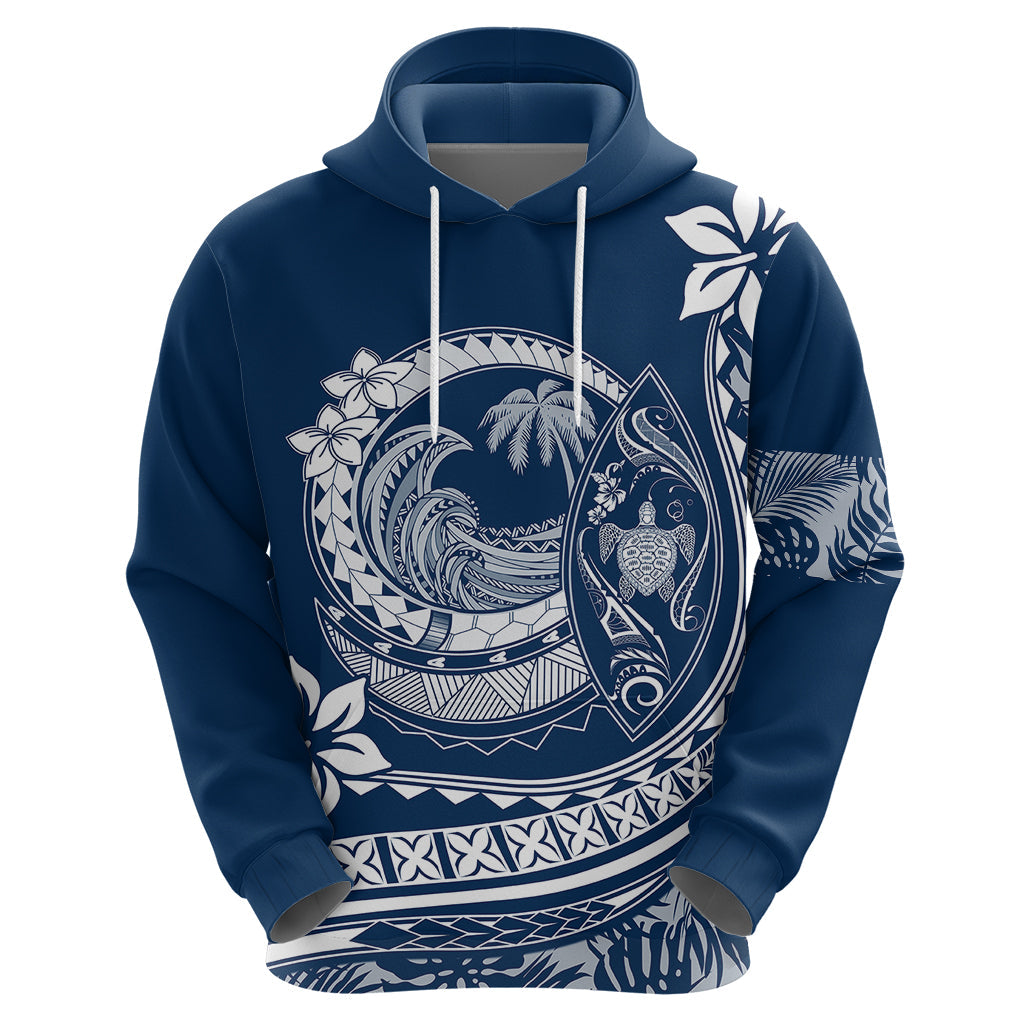 Polynesian Plumeria Hoodie Ride The Waves - Navy Blue LT7