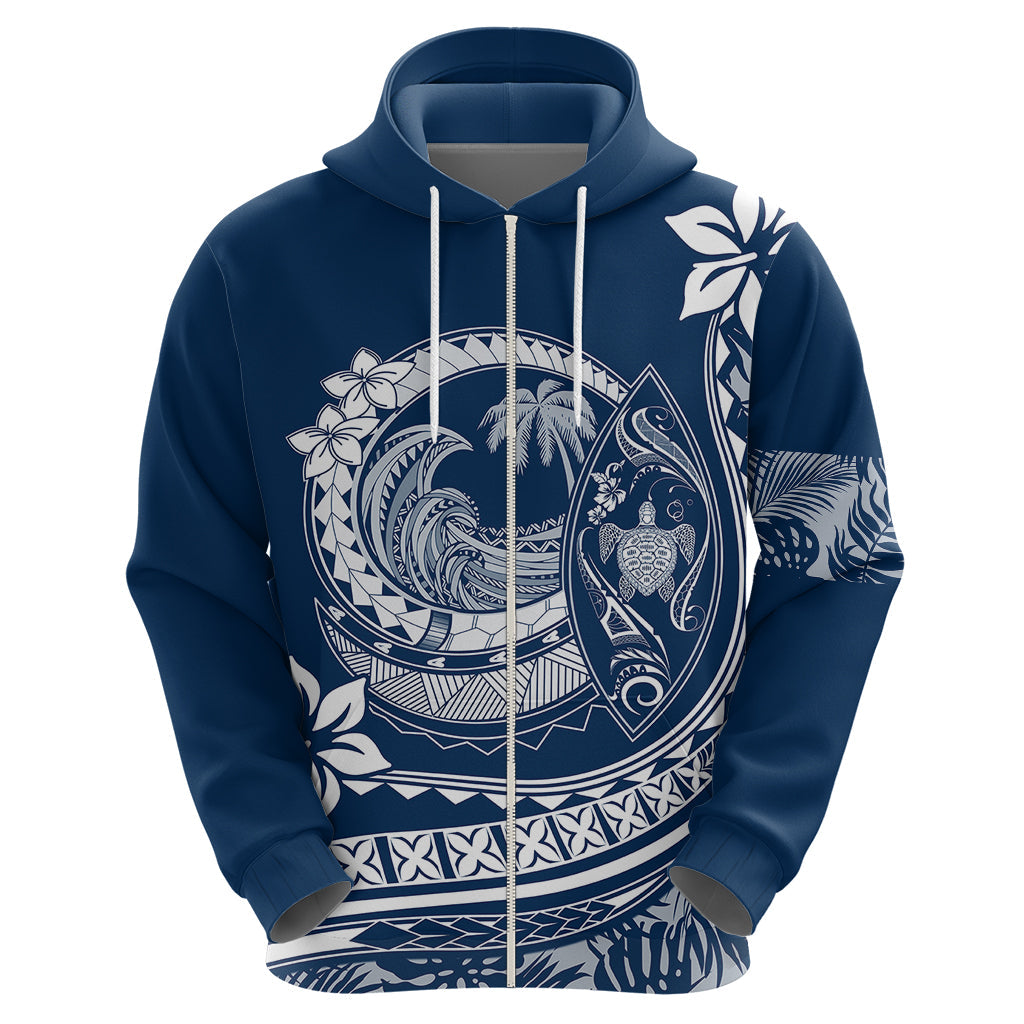 Polynesian Plumeria Hoodie Ride The Waves - Navy Blue LT7