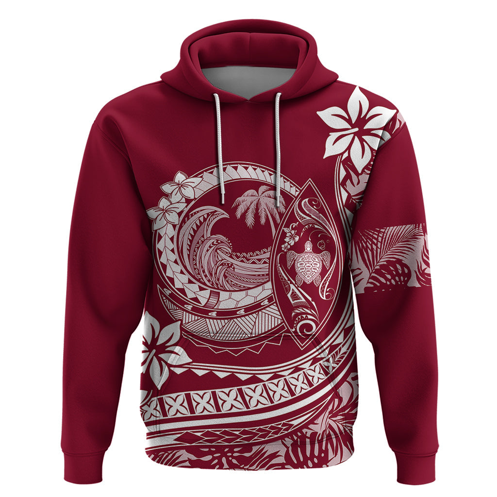 Polynesian Plumeria Hoodie Ride The Waves - Burgundy LT7